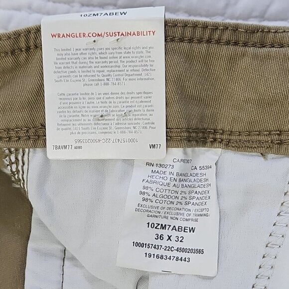 Wrangler Authentics Cargo Pants Men's 36x32 Tan 6 Pockets Straight Leg 10ZM7ABEW - Picture 10 of 13